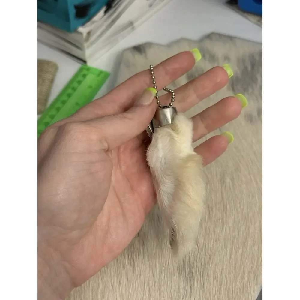 Sterling Silver Pink Blue Cotton Candy Bezel Rabbits Foot Keychain Pendant 925